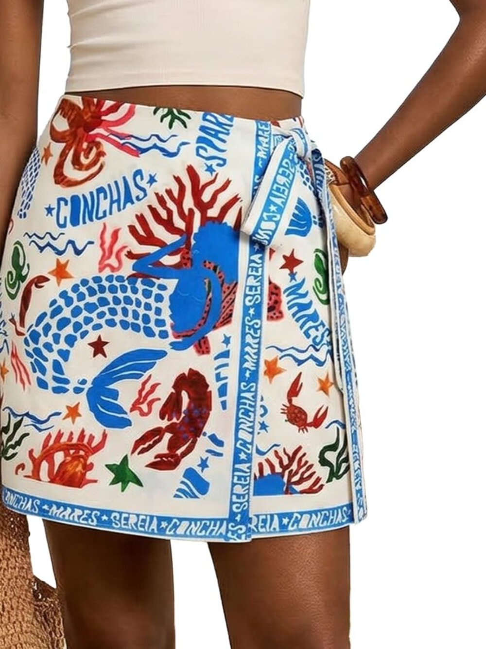 Womens Wrap Skirt Summer A Line Mini Skirts Boho Mermaid Floral Printed Tie Side - Picture 2 of 6